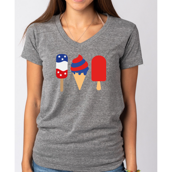 4th of July Popsicles Independence Day themed Women's Ideal V-Neck Tee