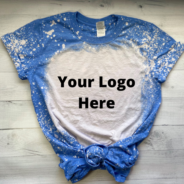 YOUR Logo Printed Full Chest Front On A Bleached Unisex Soft Style T-Shirt